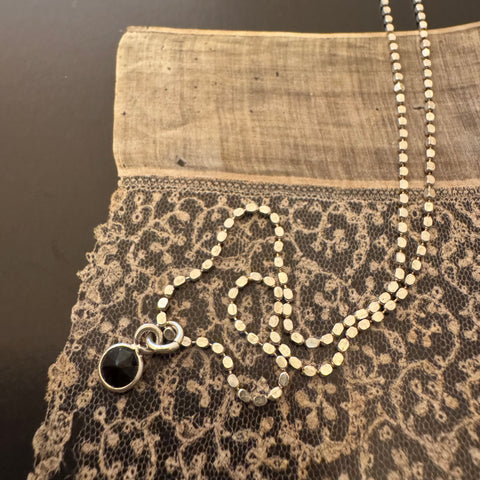 small onyx button necklace / silver 925